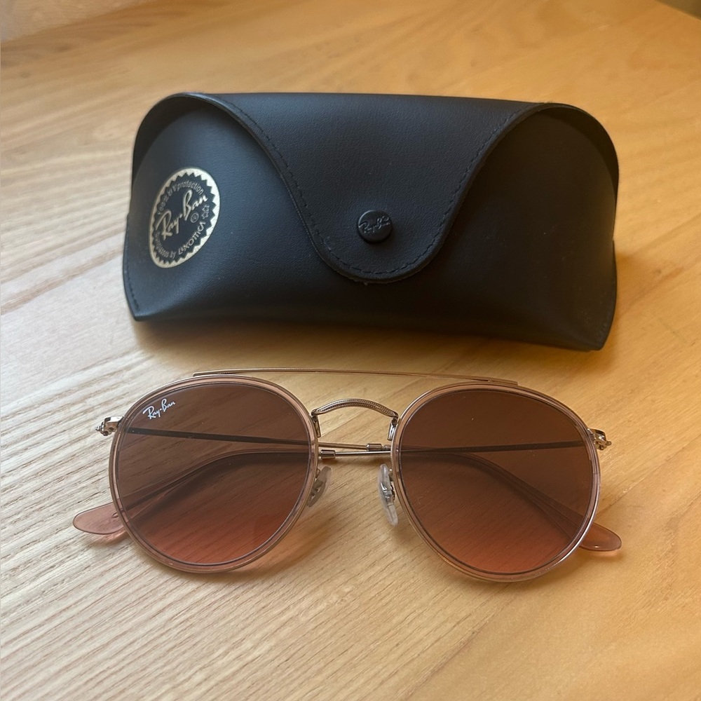 Rayban Aviators Round Double Bridge Polished Copper Frame Brown Gradient Lens